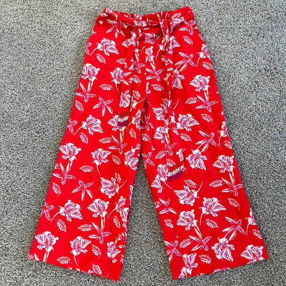 Maison D' Amelie Womens Sz M BeadedFloral Linen Blend Cropped Wide Leg Pant - Picture 2 of 11